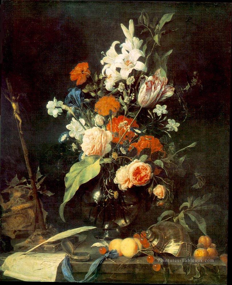 Fleur Nature morte avec le crucifix et le crâne néerlandais Baroque Jan Davidsz de Heem Peintures à l'huile